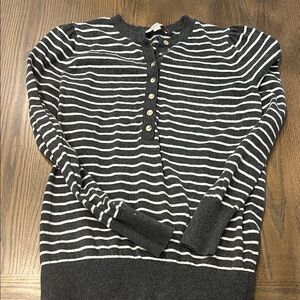 LOFT Dark Gray and White Striped Sweater
